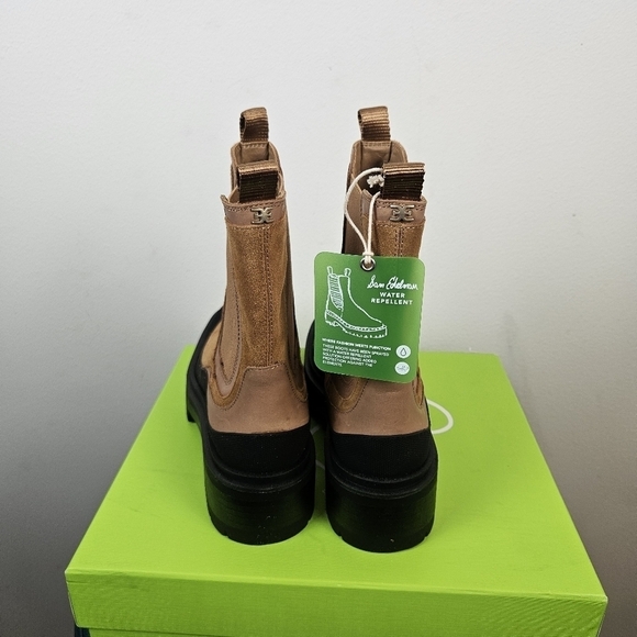 Sam Edelman Lulia Lug Sole Chelsea Boot Camel Suede Brown Black Mid Calf 7.5 New - Picture 4 of 9